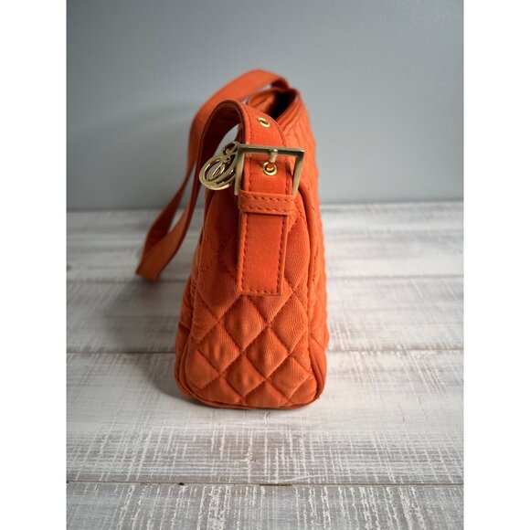 Vera Bradley Quilted Shoulder Bag In Orange With Gold Monogram &amp; Zipper Clos - Picture 9 of 16